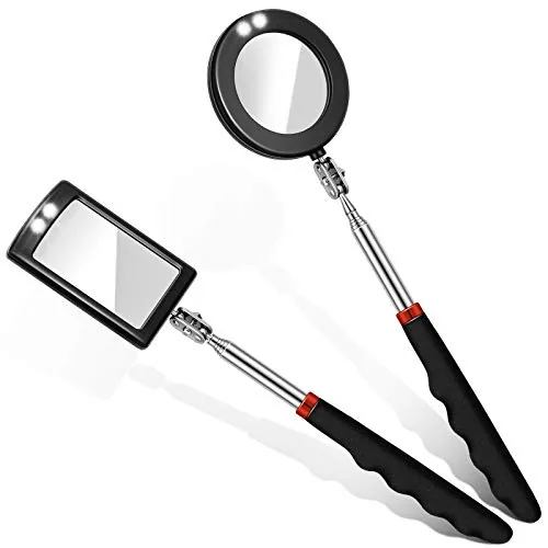 Tatuo 2-Piece Telescoping Inspection Mirror LED Round Square